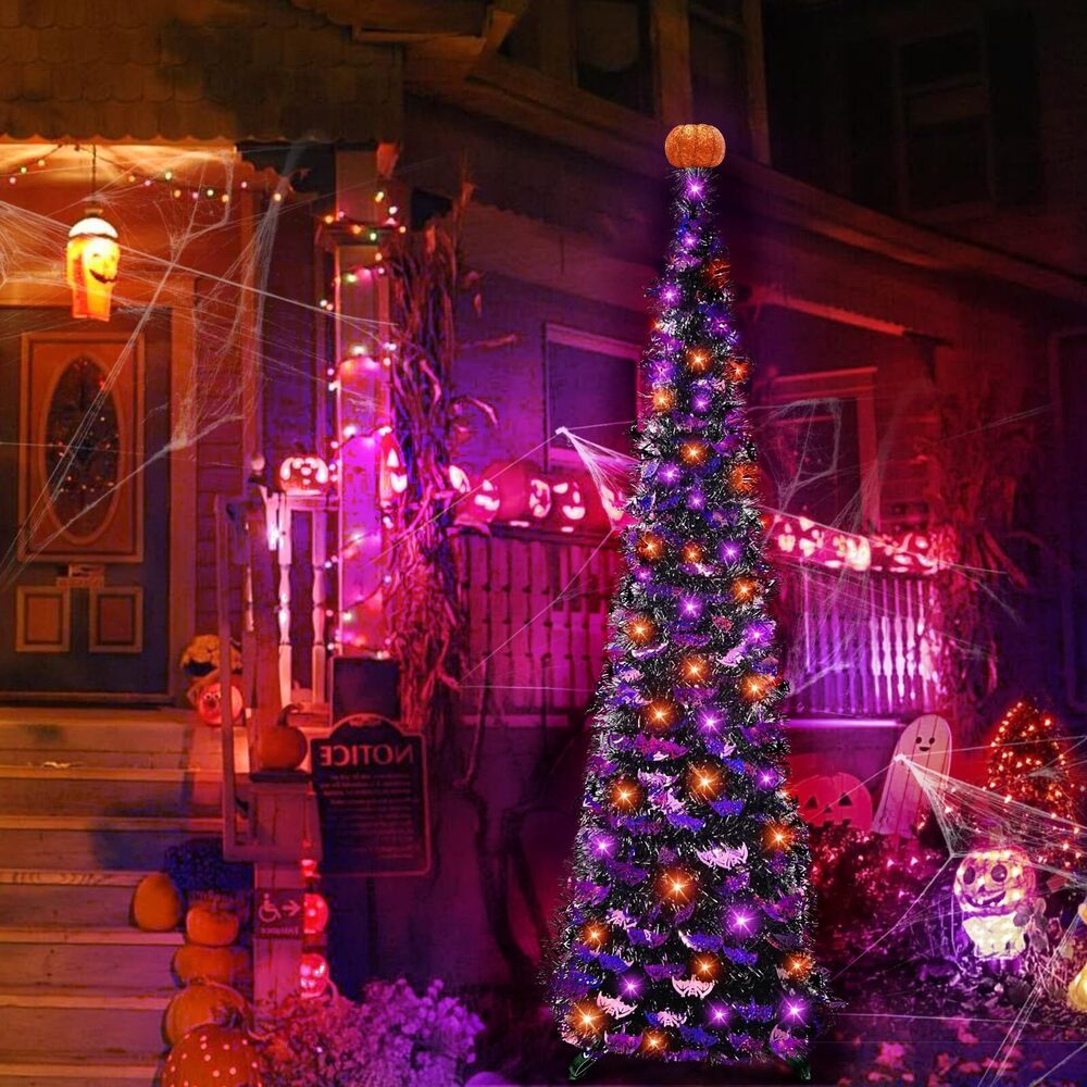 7288 Timer & Pumpkin - 6 Ft Lighted Halloween Tree Decor with 60 LED Orange - Picture 2 of 6